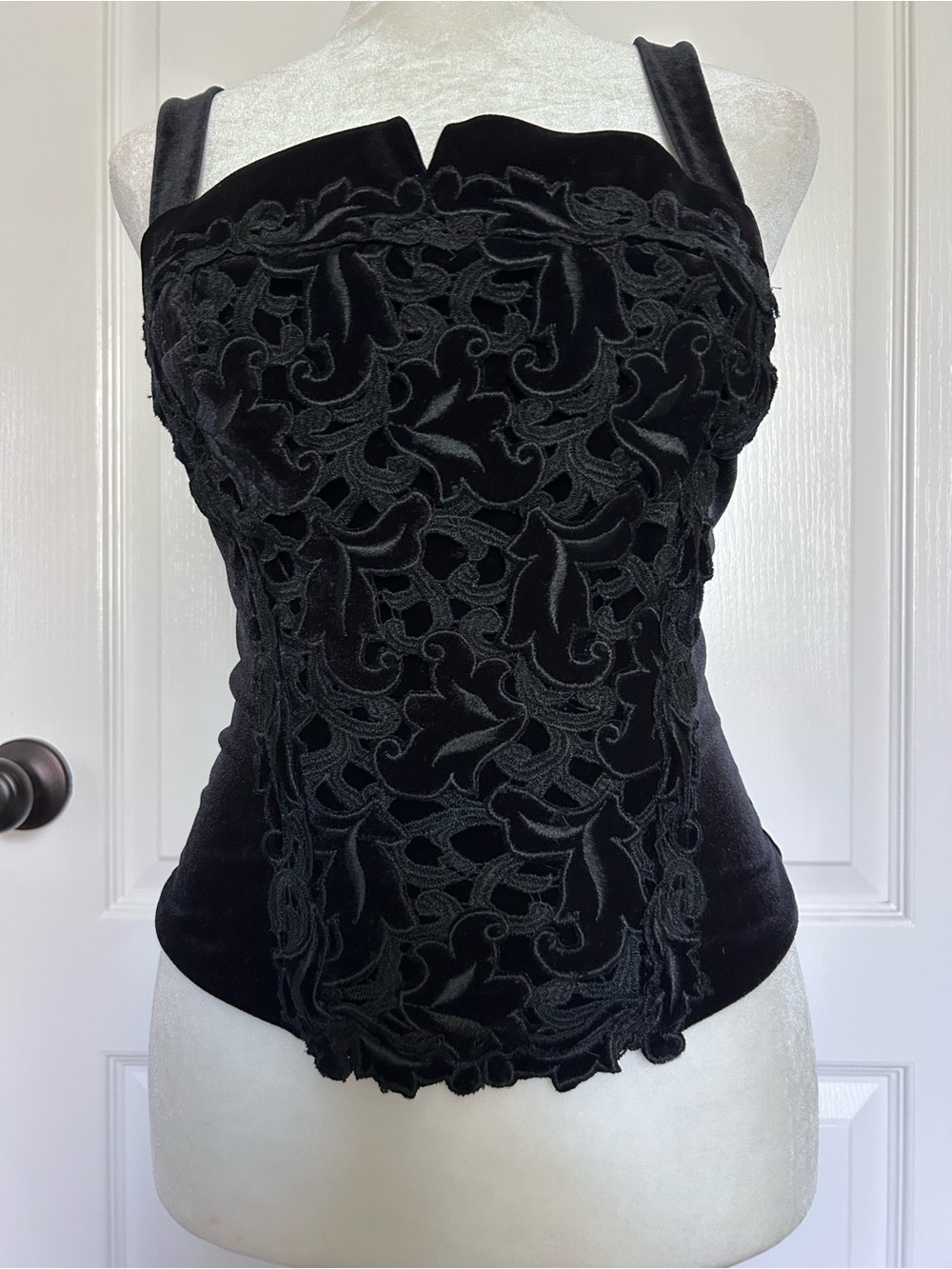 Flora Nikrooz Black Velvet Corset Top Gothic Glam Lace Medium